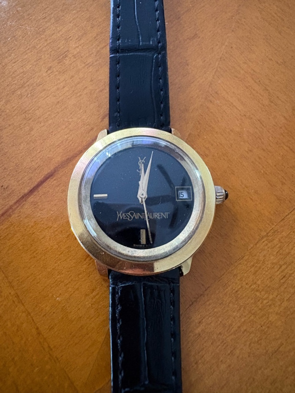 Yves Saint Laurent Black Dial Gold-Tone Round Women's Watch